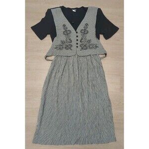 1990s Vintage Impulsive Embroidered Gingham Vest Midi Dress Size 18